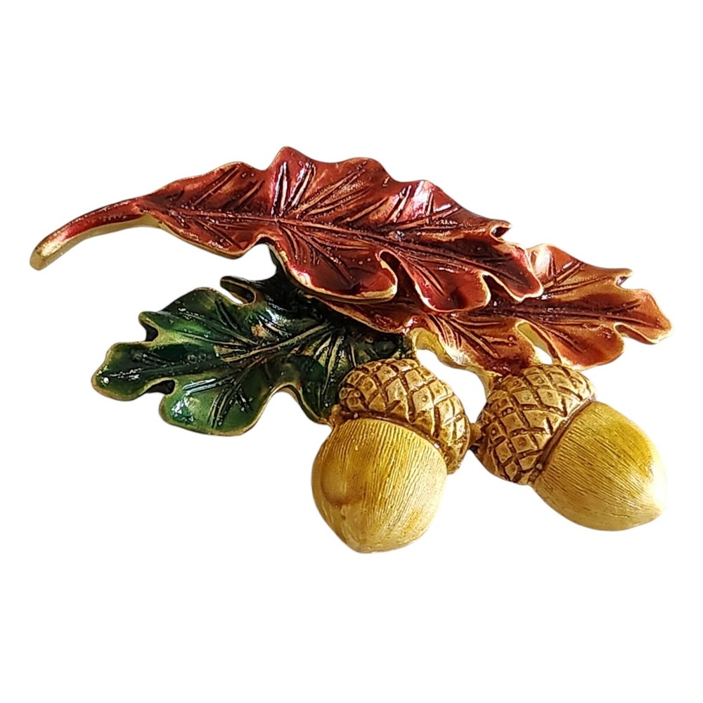 Golden Acorns Vintage Fall Tree Colors Enamel Leaves Brooch Pin Signed Tona